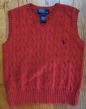 Ralph Lauren Polo Red Cable Knit Sweater Vest Size 5 Kids EUC Preppy Holidays