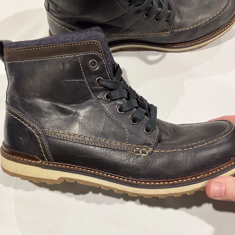 ALDO BOOTS Mens Navy Blue Leather Ankle Lace Up Denim Lining SZ 10  - Image 4 of 4