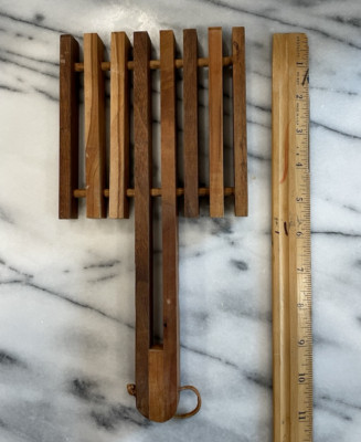 Vintage Mid Century Teak Wood Trivet with handle; may hang on wall
