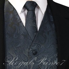 CHARCOAL XS to 6XL Paisley Tuxedo Suit Dress Vest Waistcoat  Neck tie wedding