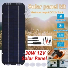 30W 12V Solar Panel Battery Charger Kit w/ USB for Boat RV Marine Trickle Charge