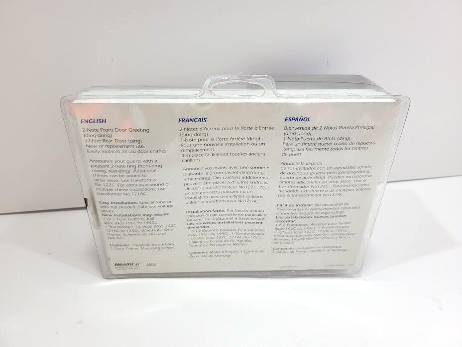 Wired Door Chime Traditional Decor Sound B Factory Sealed White, Chimes 2 Notes!