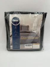 Nestl Black California King Duvet Cover Set With 2 Shams Button Closure 104"x98"