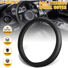 15"/38cm Car Steering Wheel Cover Leather Anti-slip Black Accessories Universal