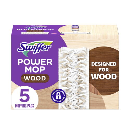 PowerMop Wood Mopping Pad Refills, 5 Count