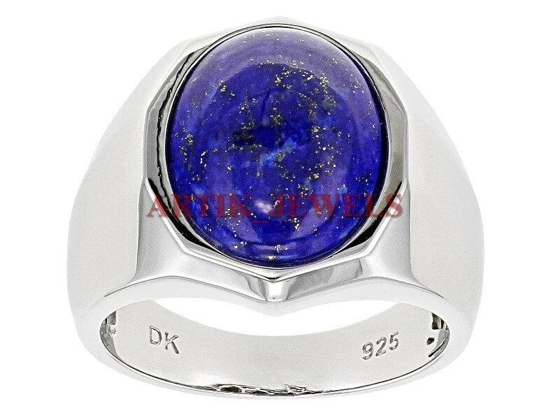 Lapislázuli natural con anillo de plata enchapado en oro blanco de 14K para hombre #2884 Foto 2 de 4