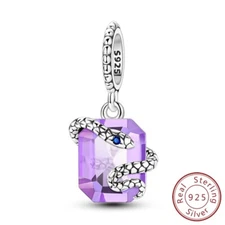 MULA 925 Sterling Silver DIY Charm Purple CZ and Snake Dangle For Women Bracelet