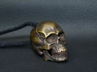 Solid Brass Cast Human Skull Pendant,Rope Length 27.5 inch (adjustable), gifts