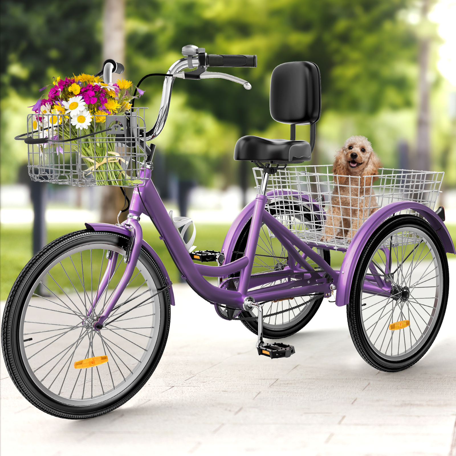TAUS 24" 1-Speed Adult Trike Tricycle 3-Wheel Purple Bike w/Removable
