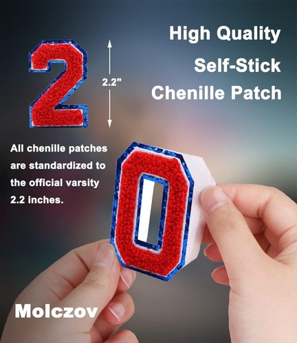10 PCS Self-Stick Blue Glitter Embroidered Number Patches, 2.2" Sew on, Iron On - Picture 4 of 8