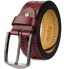 Men's Belts Casual for Jeans, Genuine Leather Belts for Men,Snap on Perforated