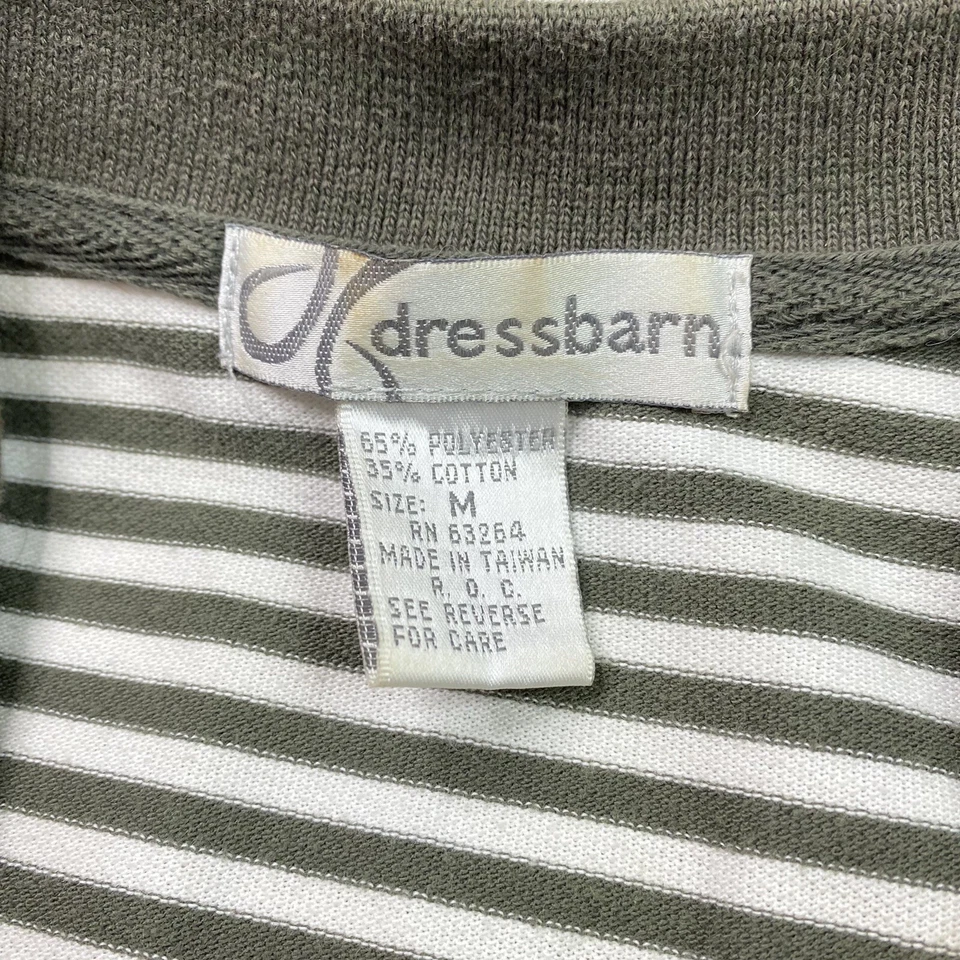 Top Dressbarn para mujer talla M blanco oliva a rayas sin mangas con botones informal Foto 3 de 4
