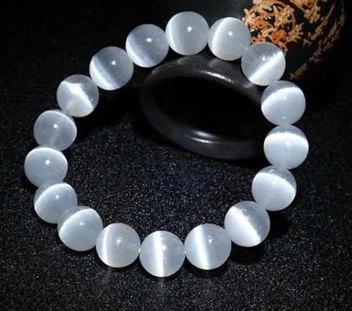 Brazalete elástico de cristal curativo con cuentas redondas de selenita natural de 8 mm hecho a mano 2 piezas - Imagen 9 de 18