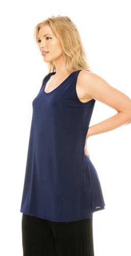 JOSTAR Poly Spandex STRETCH Slinky Knit  LONG TUNIC TANK TOP  navy blue S M L XL - Picture 7 of 8