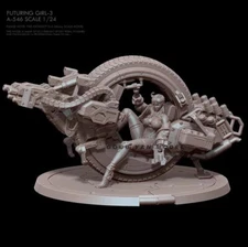 1/24 Scale Futuristic Girl Resin Model Cyberpunk Motorcycle Miniature Unassemble