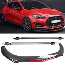 Front Bumper Lip Spoiler Splitter Strut Rod Carbon Fiber For Hyundai Veloster