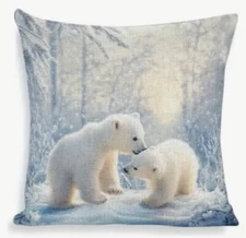 Polar Bear Cubs Winter Christmas Double Sided Throw Pillow Cover Holiday Decor