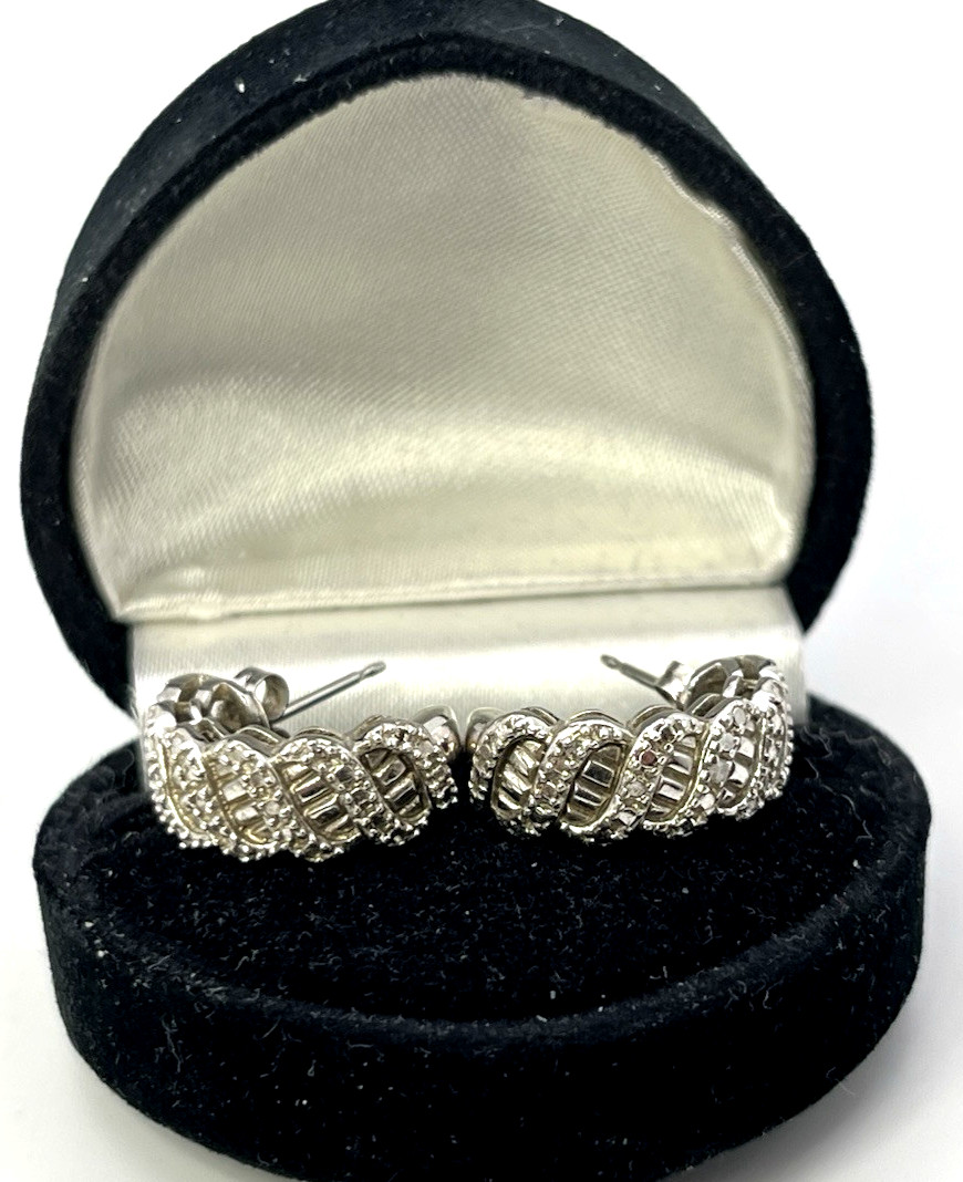 DIAMOND CHIP Solid Sterling Silver 925 Pierced Po… - image 3