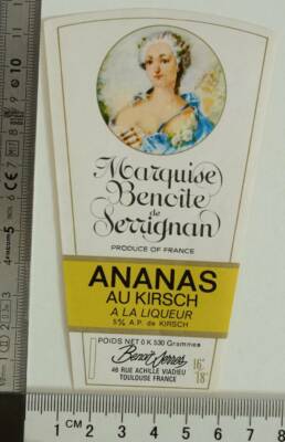 MARQUISE SERRIGNAN ANANAS KIRSCH 1960s Liquor Original Vintage Old Alcohol Label
