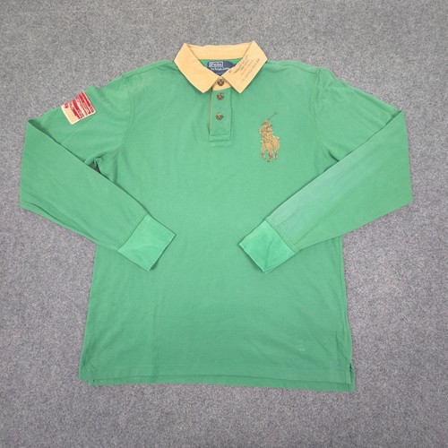 Ralph Lauren Shirt Mens LARGE Green Long Sleeve Collared Polo big pony Size L