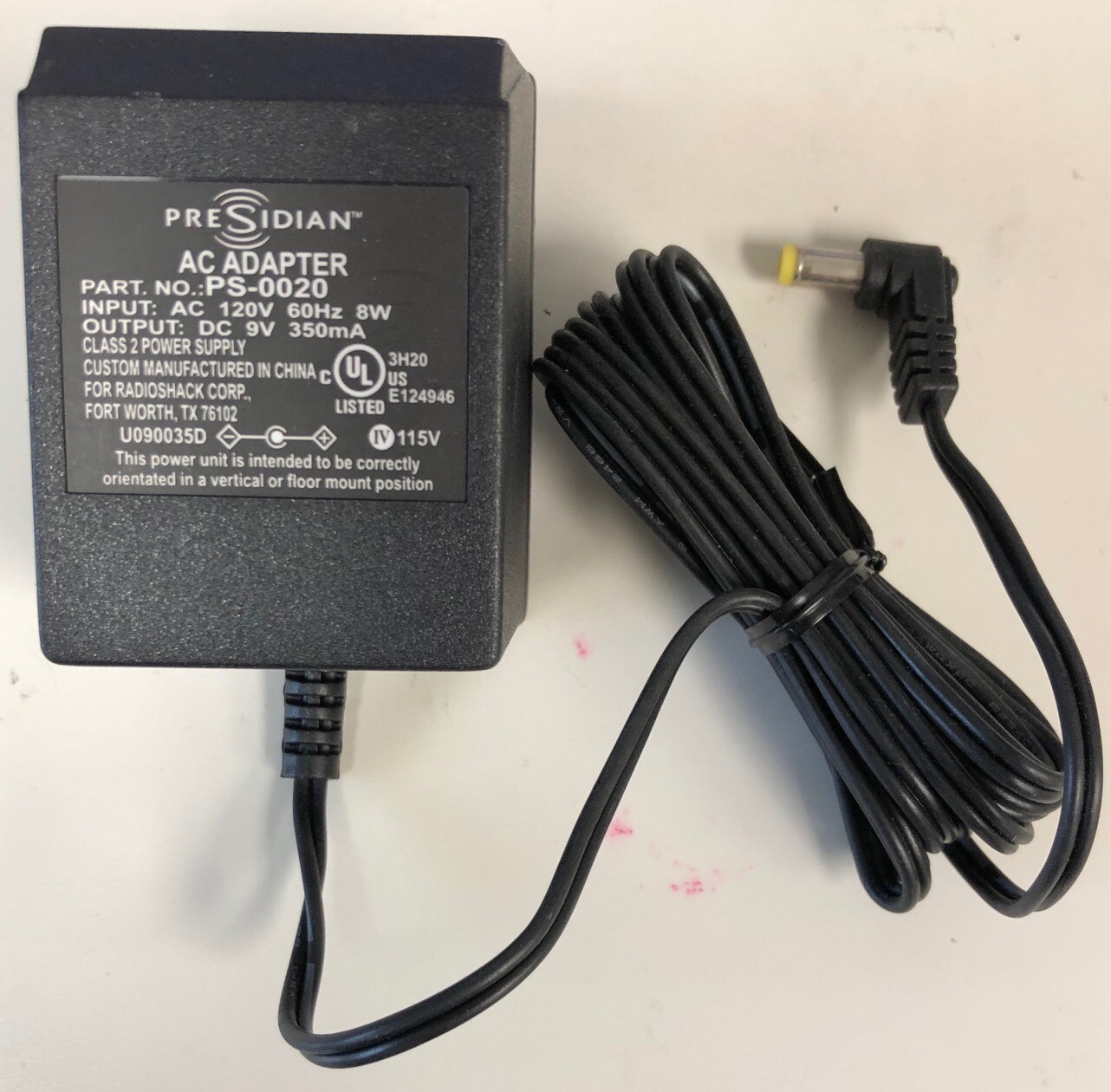 Presidian RadioShack AC Adapter Ps0020 Power Supply 9v DC 350ma Class