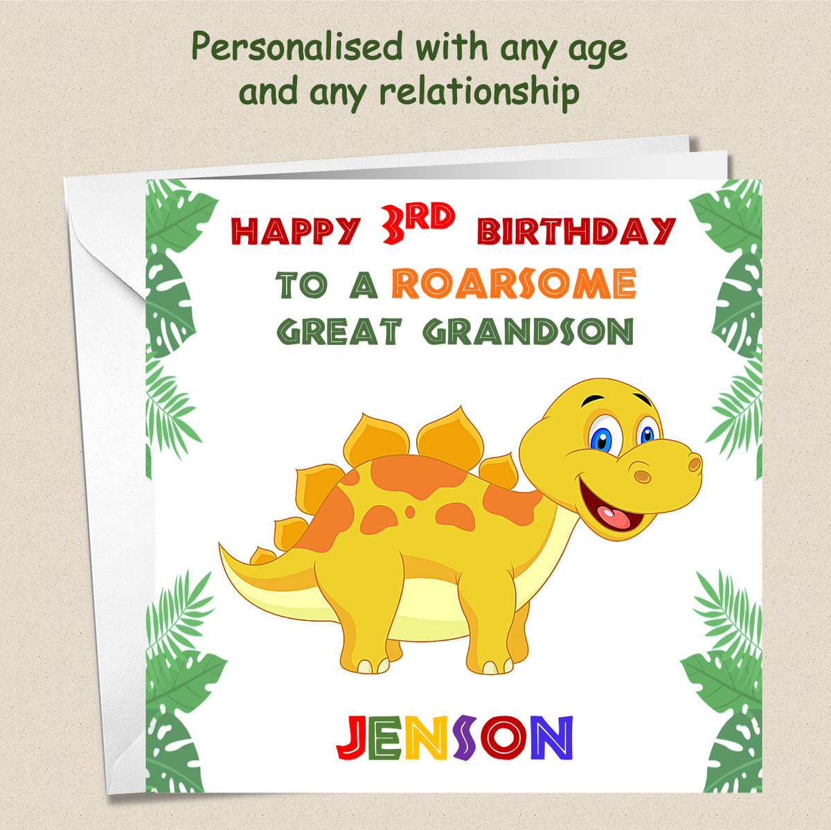 Personalised 'Have a Roarsome Birthday' Dinosaur Card - Bespoke Gifts