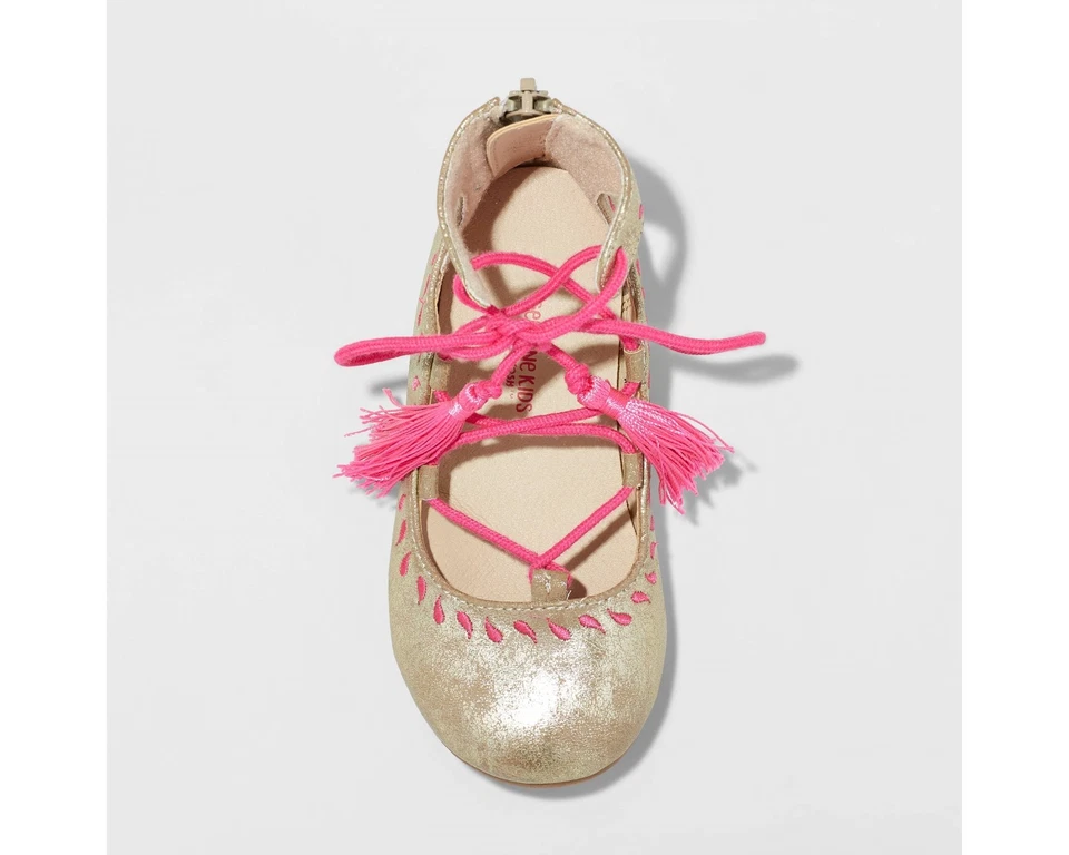 Sapatilhas de balé infantis genuínas para meninas da Oshkosh Trinity - Douradas novas com etiquetas - Imagem 3 de 4