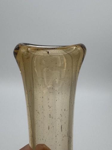MCM Murano Style Swung Vase Smokey Amber & Red Ribbon Swirl 17” Floor Vase *READ - Picture 10 of 23
