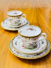Rare Pair of Vintage Spode 'Chelsea' Tea Cup Trio Rd No 568949  Harrods Goldedge