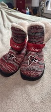 NFL Women's Wordmark Peak Boots Slippers Faux Wool Lined House Shoes Falcons