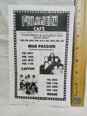 Full Moon Cafe READING PA. ad vintage 1984 bar club music scene rock music