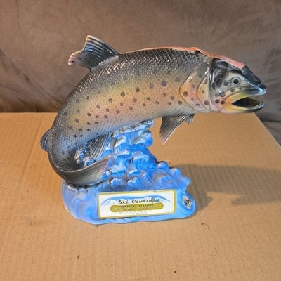 Ski Country Fish Shaped Bourbon Whiskey Decanter Ceramic Multicolor Collectible