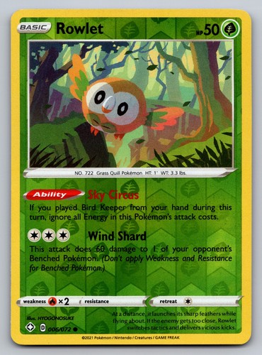 Rowlet Reverse Holo Common Shining Fates 006/072 NM - Picture 1 of 2