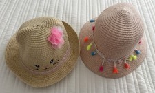 Girls Straw Sun Hats Lot 2 The Children  s Place Pink Tassel Cute Summer XS S