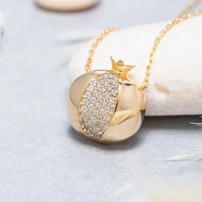 2.10Ct Round Cut Real Moissanite Pomegranate Pendant 14K Yellow Gold Plated