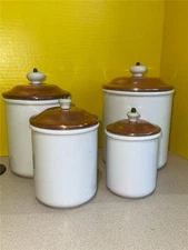 Himark Portugal Vintage Set 4 White Ceramic Canisters W/Copper Lids