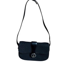 GUCCI Interlocking G Micro GG One Shoulder Bag Hand Bag Canvas Leather Black