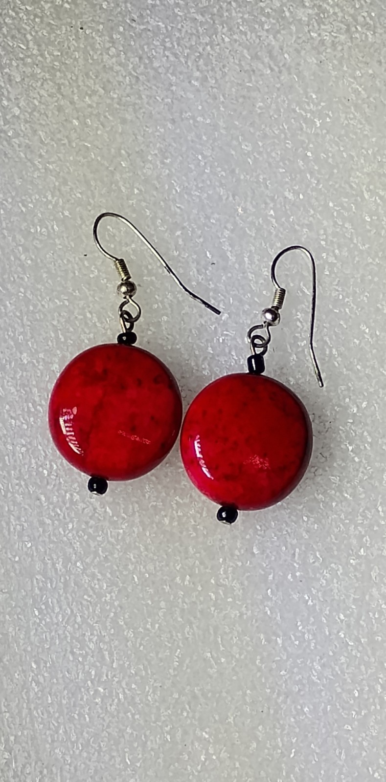 Beautiful Round Deep Red Dangle Drop Gemstone Ear… - image 1