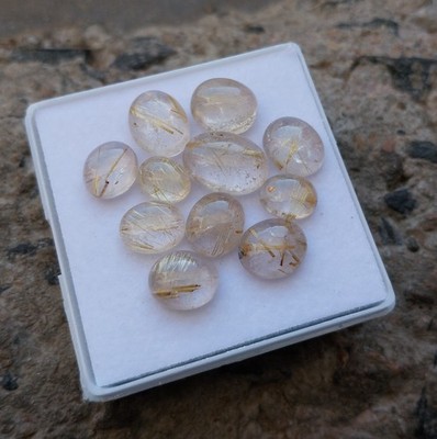 36 Carat Natural Golden Color Rutilated Quartz Cabochon  11 Piece Lot Gemstone