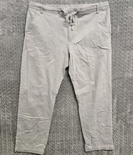 Mens Casual Gray Linen Blend Drawstrings Pants Front Pockets Size 3XL 40x30