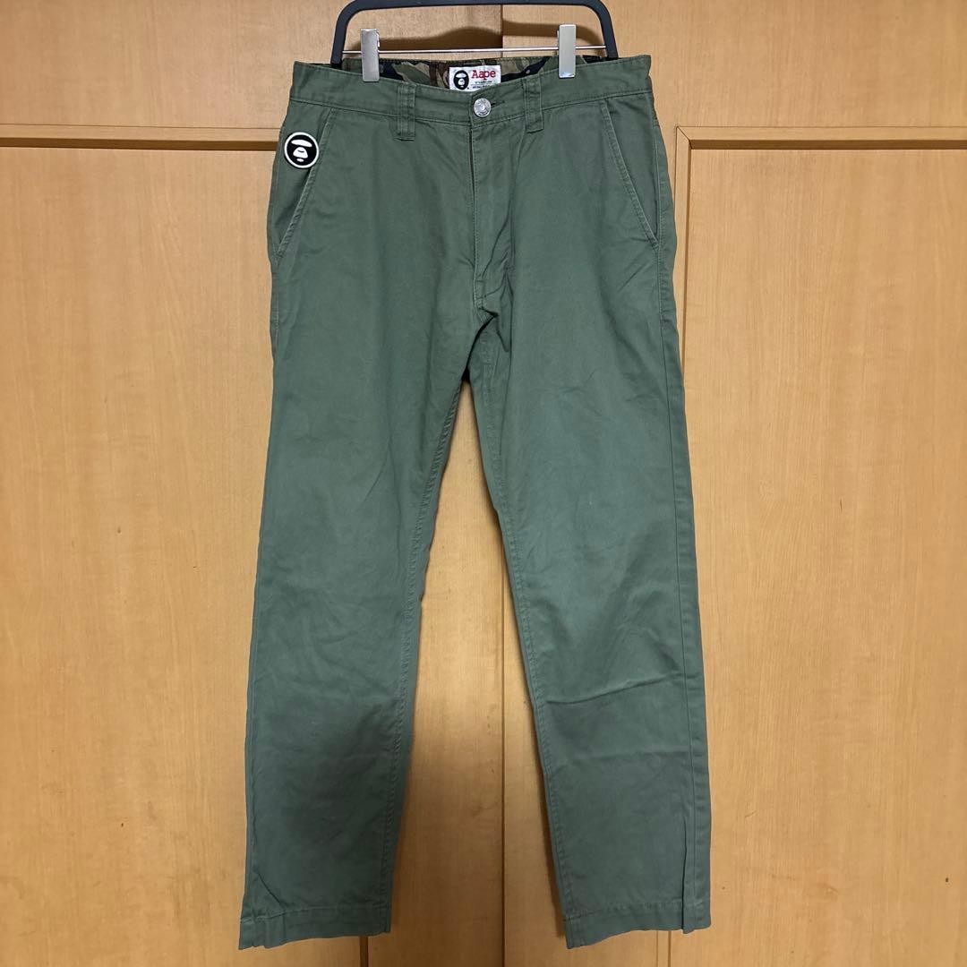 A BATHING APE Cotton Logo Chino Pants Olive Green M Waist 78cm BA0226180