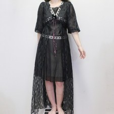 Vintage 70s Gothic Lace Maxi Robe with Bubble Sleeves by Ilise Stevens