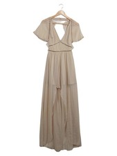 ASOS Design Maxikleid Abendkleid Damen Beige Cut-Out Rüschen Gr. 32 XXS