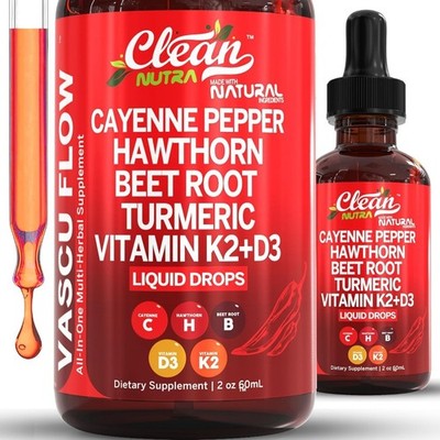 Cayenne Pepper Supplement Liquid Drops Hawthorn Berry, Vitamin D3 K2 Antioxidant