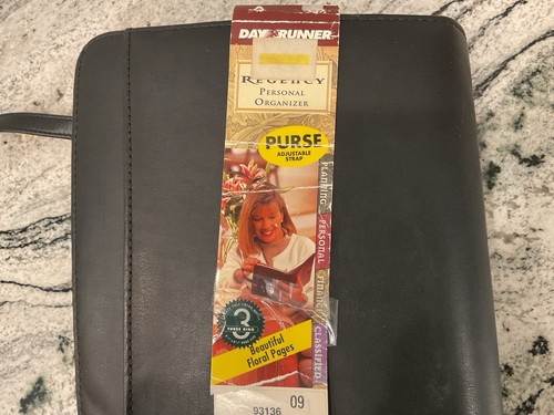 NOS Vintage Day Runner Regency Planner Zip Around Wallet Black Shoulder Strap - Picture 2 of 12