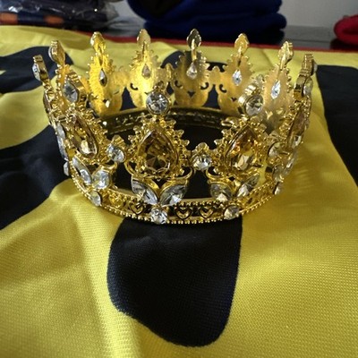 Tian Sweet 34011-RB 7 oz Gold Crown with Big Rhinestones - Royal Blue