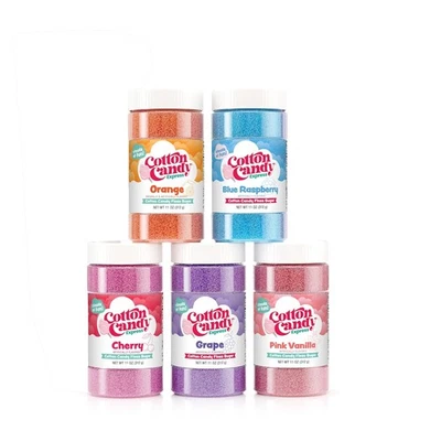 GIP SUPER MARKET Cotton Candy Express Floss Sugar Variety Pack with 5 - 11oz Plastic Jars of Oran