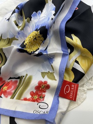 Vintage Oscar De La Renta Gorgeous Flowers Scarf - 11  x 53  - EUC