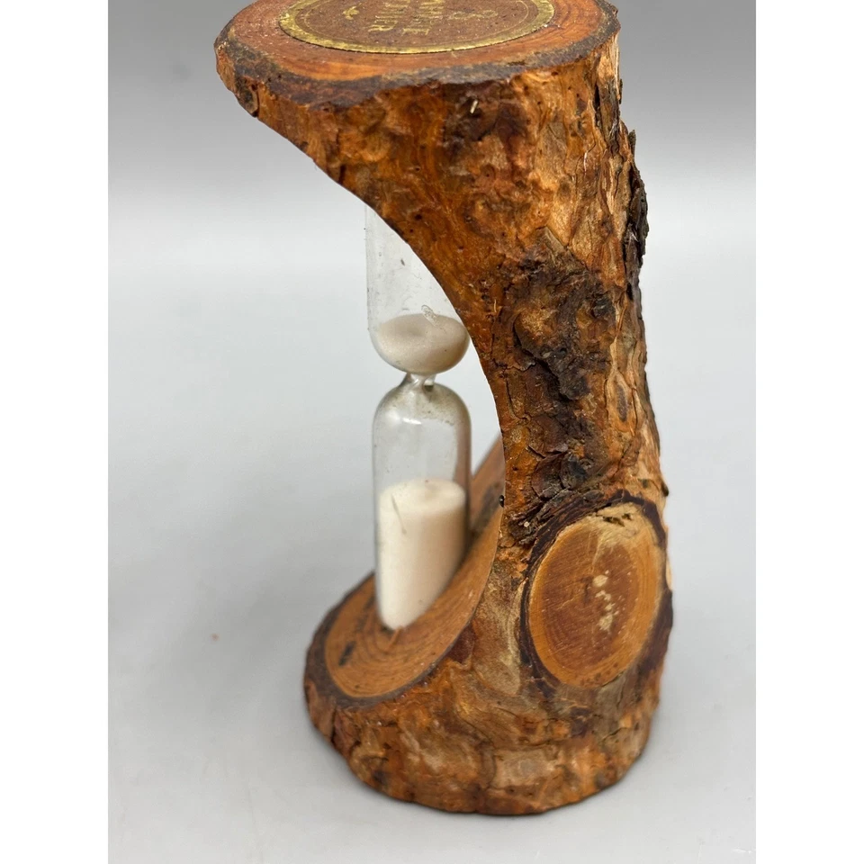 Vtg 3 Minute Timer Sand Hourglass Wood Bark Rustic Decor Souvenir - Image 3 of 4