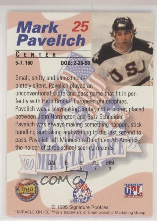 1995 Signature Rookies Miracle on Ice 1980 Gold Medal Set Mark Pavelich #25 - Image 2 of 2